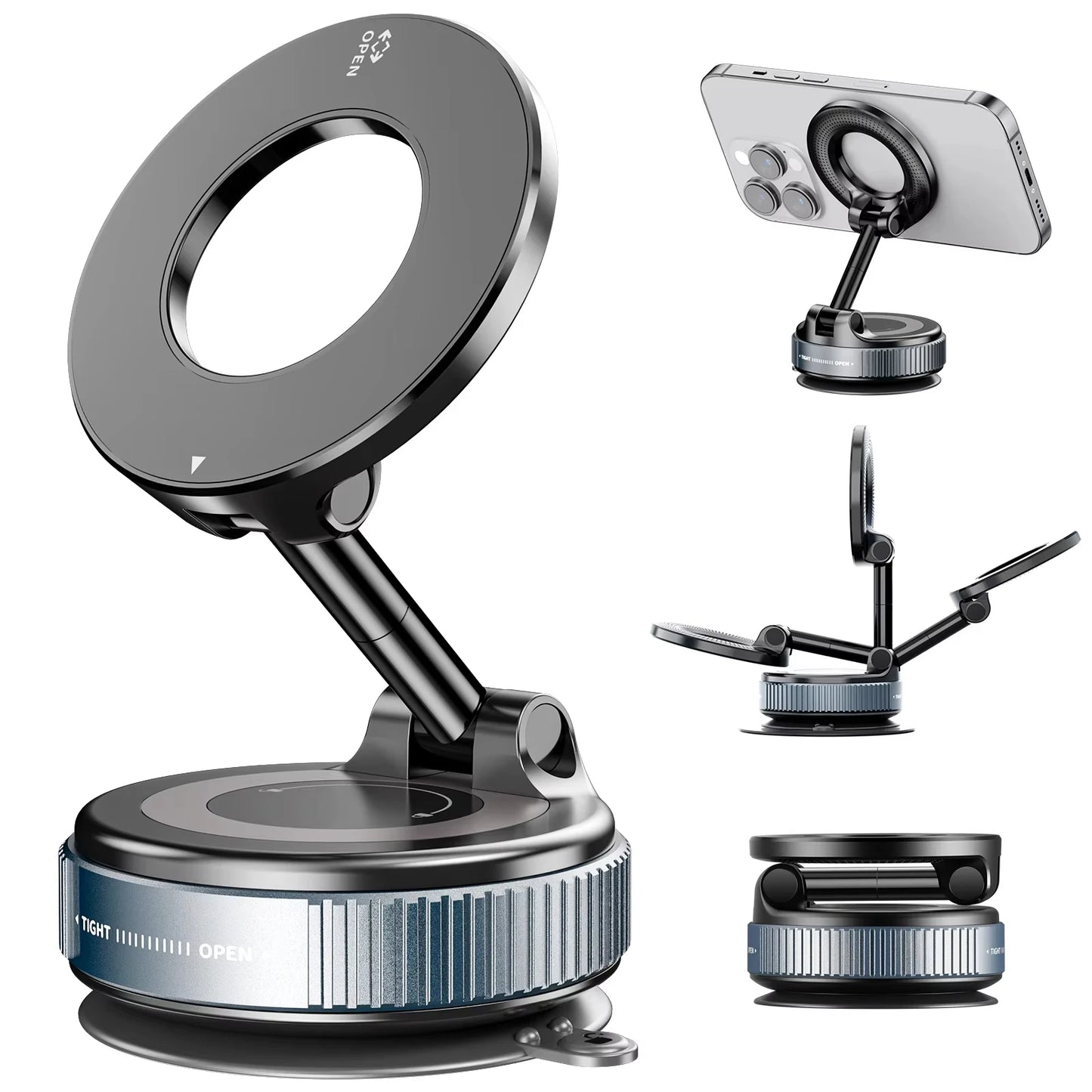 Car Phone Magnetic Stand Mechanical Vacuum Suction Cup Rotate 360° Magnetic Adsorption Bracket Navigation Universal Holder